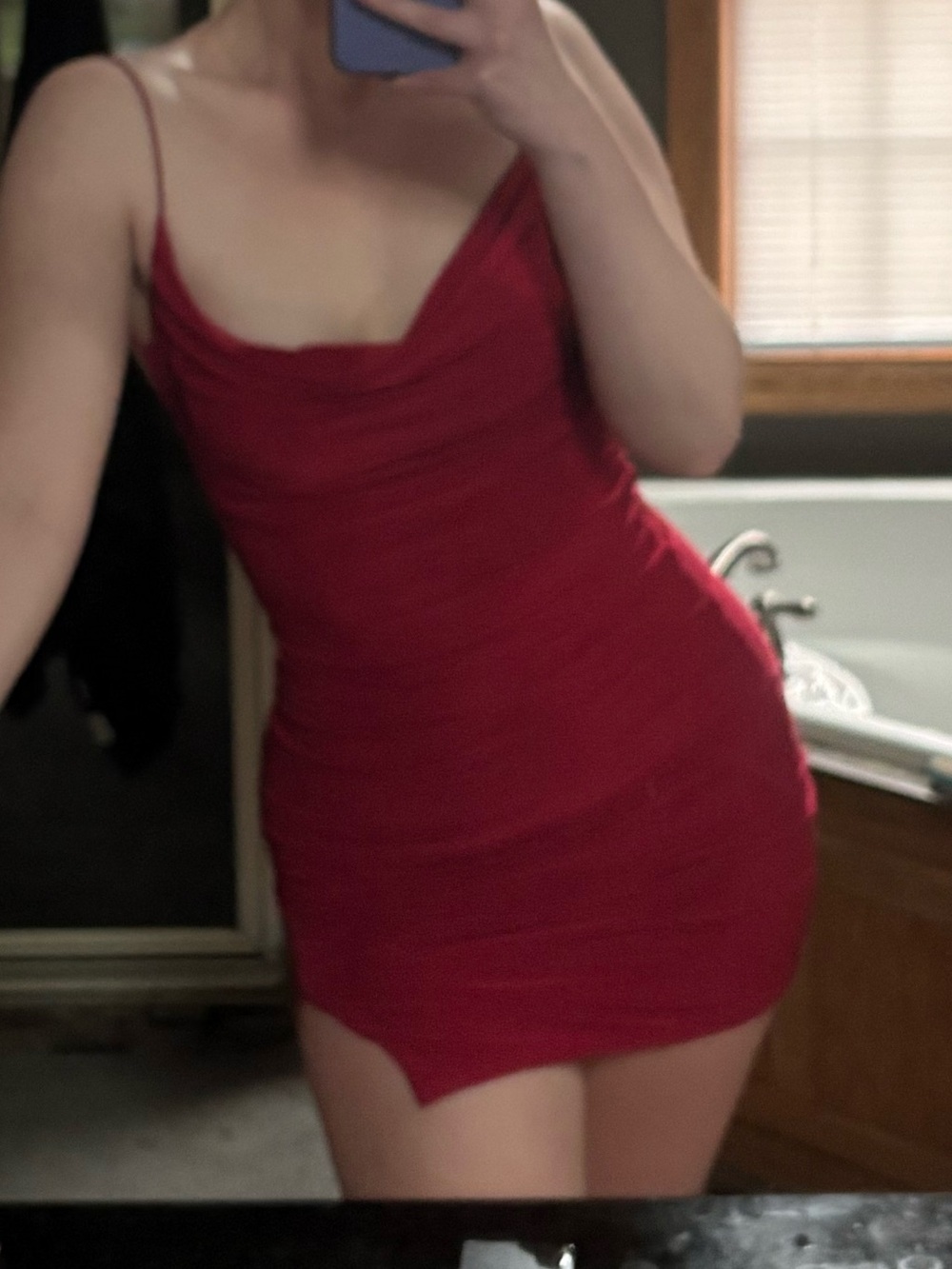 Forever 21 Cowl Neck Red Mini Dress with Thigh Slip and Tie Back - Picture 2 of 3